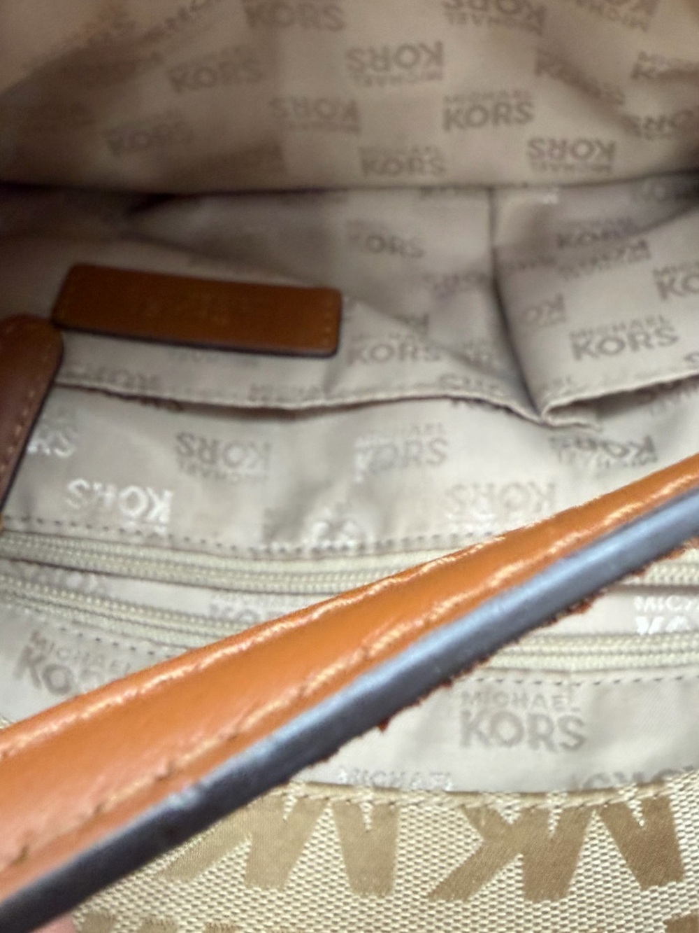 Michael Kors Beige/Tan MK Logo Tote with Front Pocket used condition!! - Picture 11 of 12